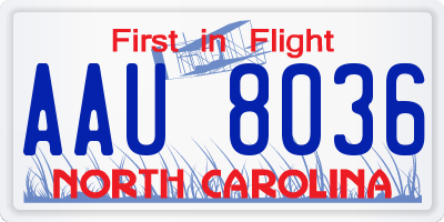 NC license plate AAU8036
