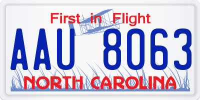 NC license plate AAU8063