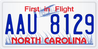 NC license plate AAU8129