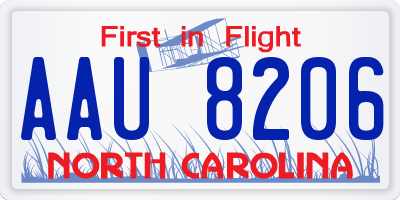 NC license plate AAU8206