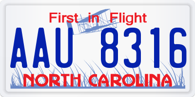 NC license plate AAU8316