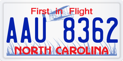 NC license plate AAU8362