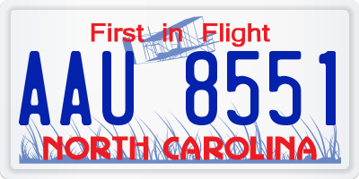 NC license plate AAU8551
