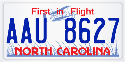 NC license plate AAU8627