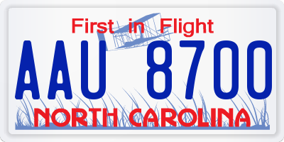 NC license plate AAU8700