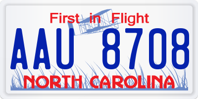 NC license plate AAU8708
