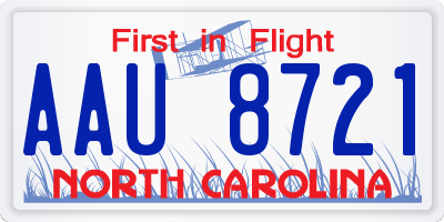 NC license plate AAU8721