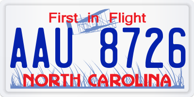 NC license plate AAU8726