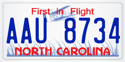 NC license plate AAU8734
