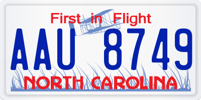 NC license plate AAU8749