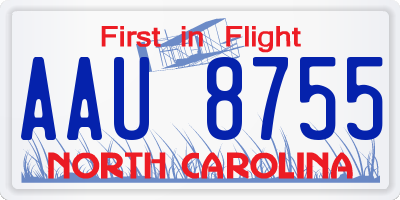 NC license plate AAU8755