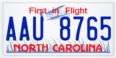NC license plate AAU8765