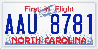 NC license plate AAU8781