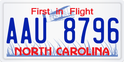 NC license plate AAU8796