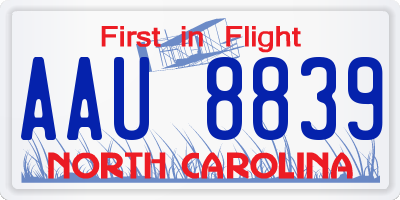 NC license plate AAU8839