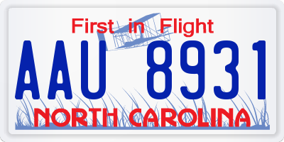 NC license plate AAU8931