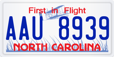NC license plate AAU8939