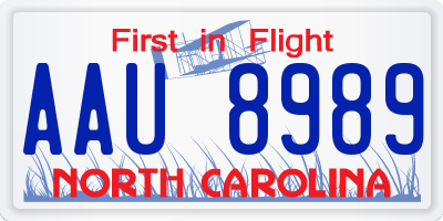 NC license plate AAU8989