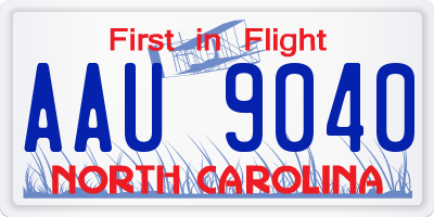 NC license plate AAU9040