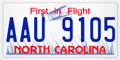 NC license plate AAU9105