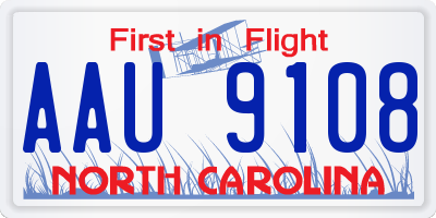 NC license plate AAU9108