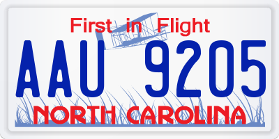 NC license plate AAU9205