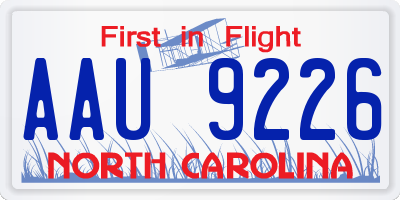 NC license plate AAU9226