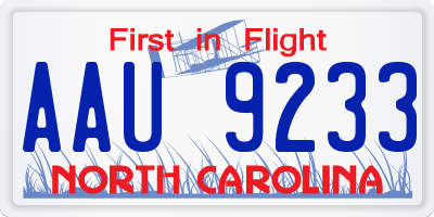 NC license plate AAU9233