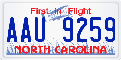 NC license plate AAU9259