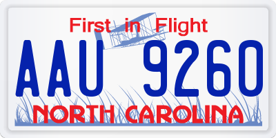 NC license plate AAU9260