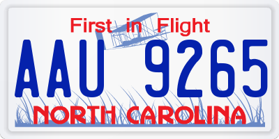 NC license plate AAU9265
