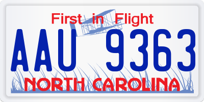 NC license plate AAU9363
