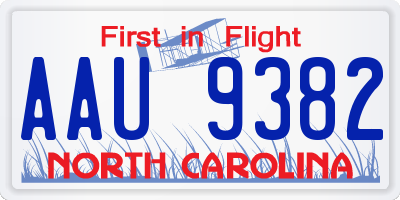 NC license plate AAU9382