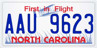 NC license plate AAU9623