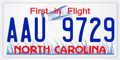 NC license plate AAU9729