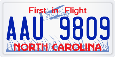 NC license plate AAU9809