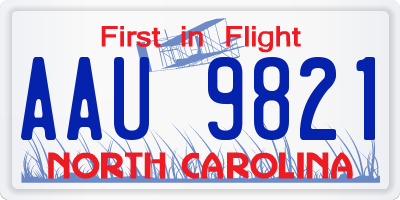 NC license plate AAU9821