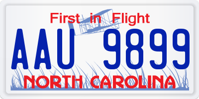 NC license plate AAU9899
