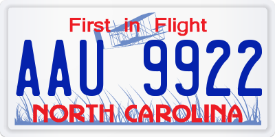 NC license plate AAU9922