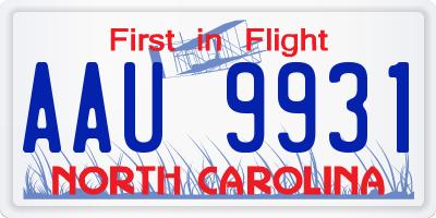 NC license plate AAU9931