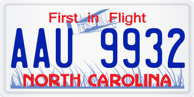 NC license plate AAU9932