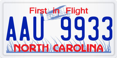 NC license plate AAU9933