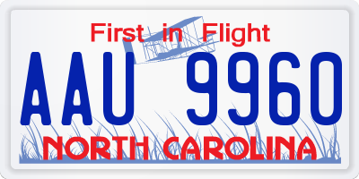NC license plate AAU9960