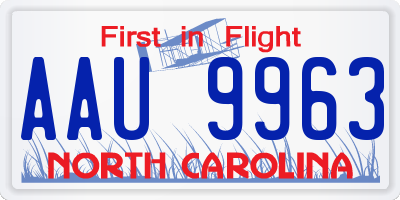 NC license plate AAU9963