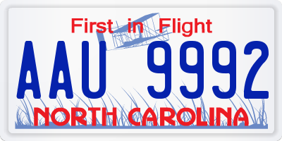 NC license plate AAU9992