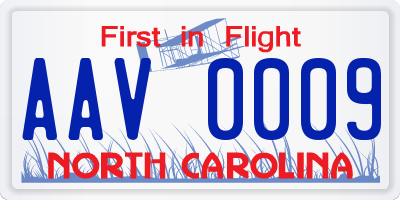 NC license plate AAV0009