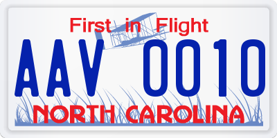 NC license plate AAV0010