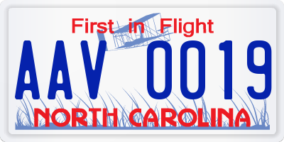 NC license plate AAV0019