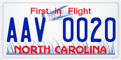 NC license plate AAV0020