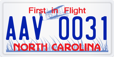 NC license plate AAV0031